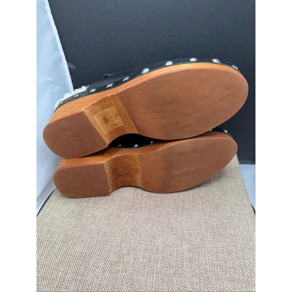 Kelsi Dagger Black Leather Clogs with Brown Sole - Picture 9 of 11